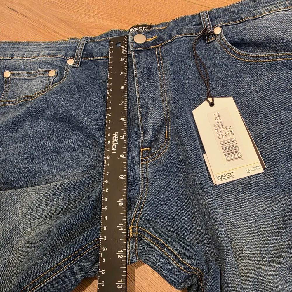 WeSC Bob Straight Leg Denim Jeans Mid Blue Wash 36 x 32 Unisex Fits 39 x 32 NWT - Picture 10 of 15